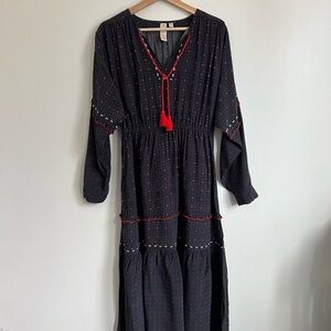 DOLAN Black & Red Dot Embroidered Midi Dress